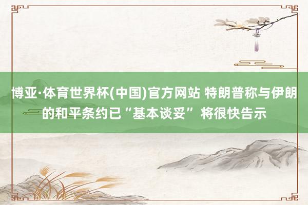 博亚·体育世界杯(中国)官方网站 特朗普称与伊朗的和平条约已“基本谈妥” 将很快告示