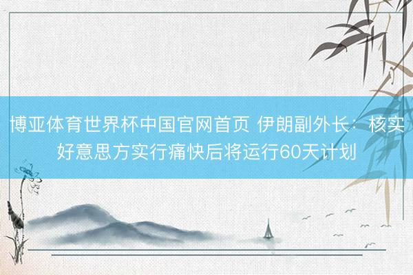 博亚体育世界杯中国官网首页 伊朗副外长:核实好意思方实行痛快后将运行60天计划